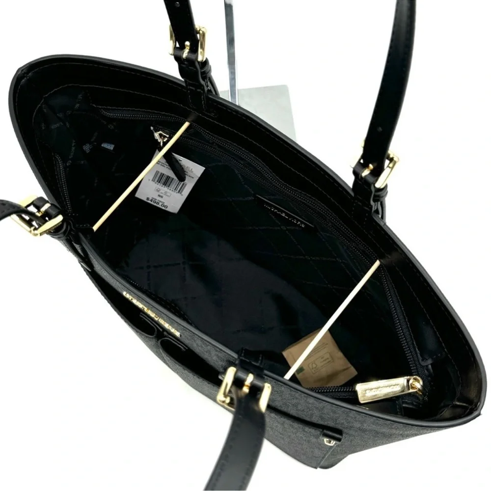 Michael Kors Jet Set Medium Pocket Tote Bag & Double Zip Wallet Black Multi